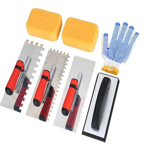Sponge Mortar 6-Piece Set Stainless Steel Square Notch Tile Trowel